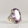 42ct Amethyst Statement Ring with Diamond Heart Motif in 14K Gold