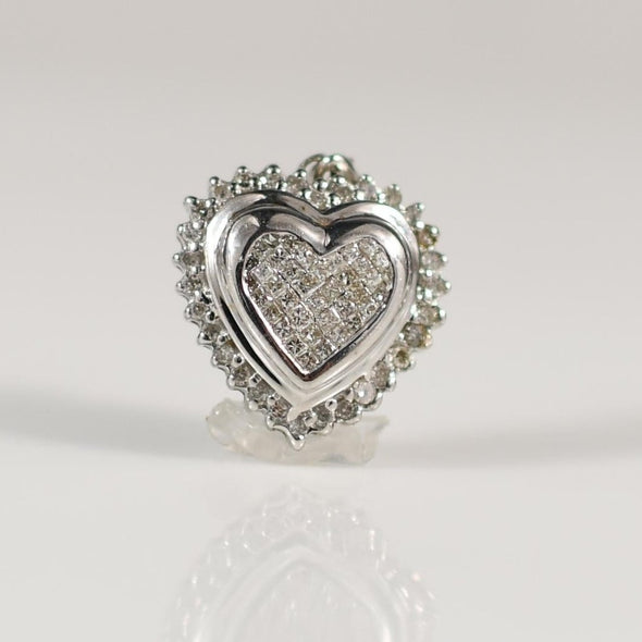 10K White Gold Diamond Heart Pendant