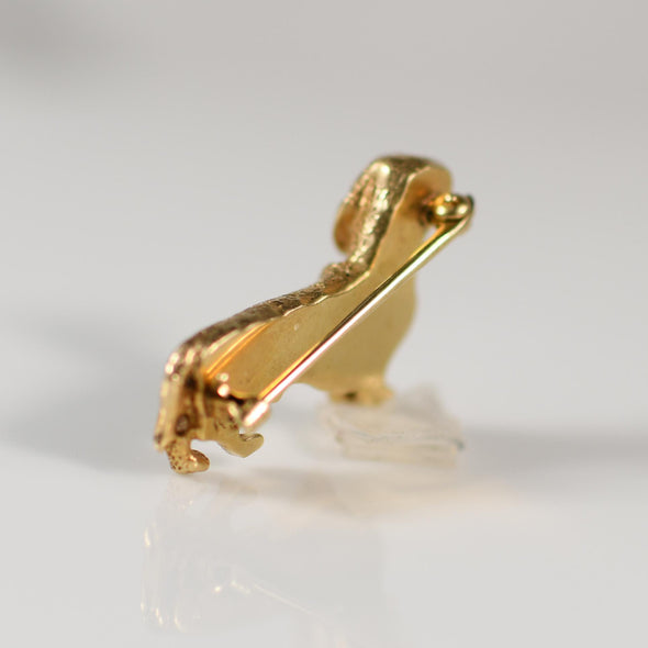 Dachshund 14K Yellow Gold Ruby Eye Dog Brooch by William Ruser