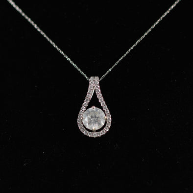 Round Brilliant cut Diamond Necklace with Diamond Halo 14K