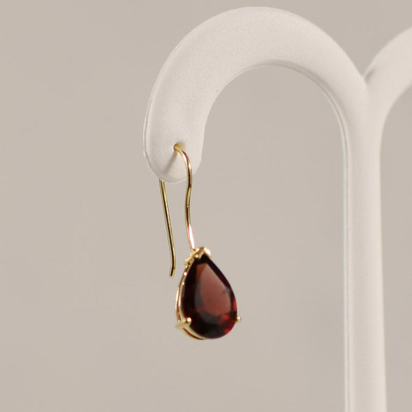 14K Yellow Gold Pear Faceted Garnet Shepard's Hook Earrings