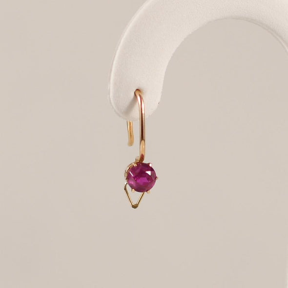 Vintage Soviet made Synthetic Ruby Earrings in 14K Yellow Gold