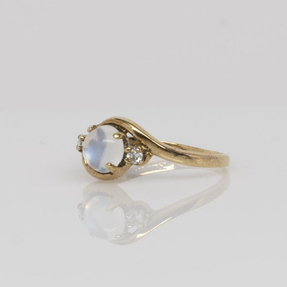 Vintage Moonstone & Diamond Bypass Yellow Gold Ring