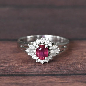 Vintage 0.32ctw Ruby Diamond Cluster Platinum Ring