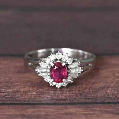Vintage 0.32ctw Ruby Diamond Cluster Platinum Ring