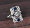 Art Deco Platinum Old European Cut Diamond & Sapphire Filigree Ring