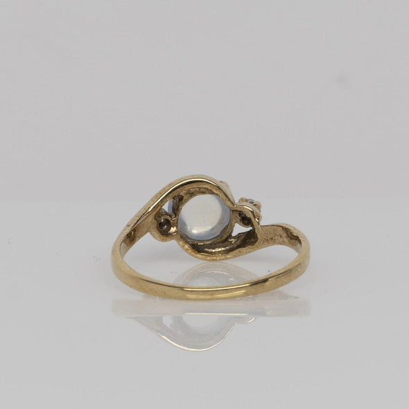 Vintage Moonstone & Diamond Bypass Yellow Gold Ring