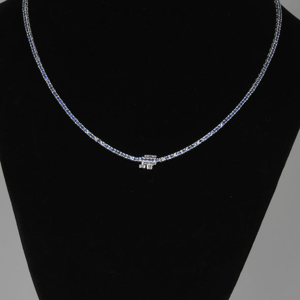 Graduated Blue Sapphire Tennis Necklace 14k White Gold