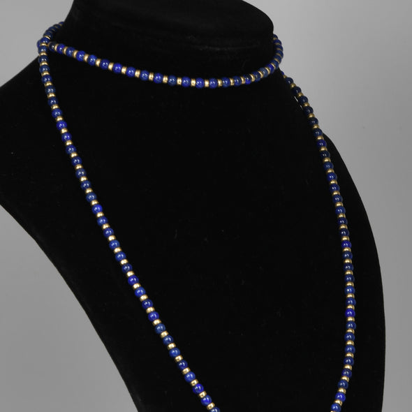 Lapis Lazuli and Gold Beaded Necklace w Filigree Clasp