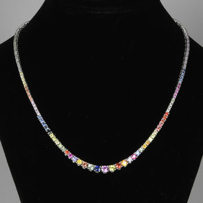 7.44ctw Graduated Multicolor Rainbow Sapphire Tennis Necklace 14k White Gold