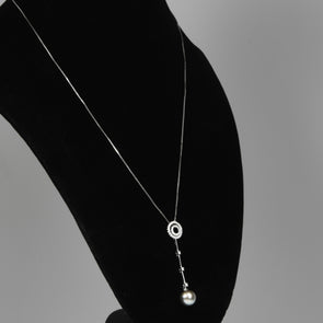 Tahitian Pearl Diamond Circle Drop Pendant 14k White Gold Necklace