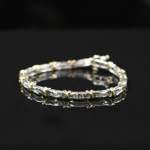 10K Two Toned Diamond Tennis Bracelet