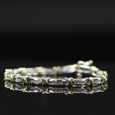 10K Two Toned Diamond Tennis Bracelet