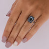 Art Deco Platinum Emerald Cut Aqua With Sapphire Halo Ring