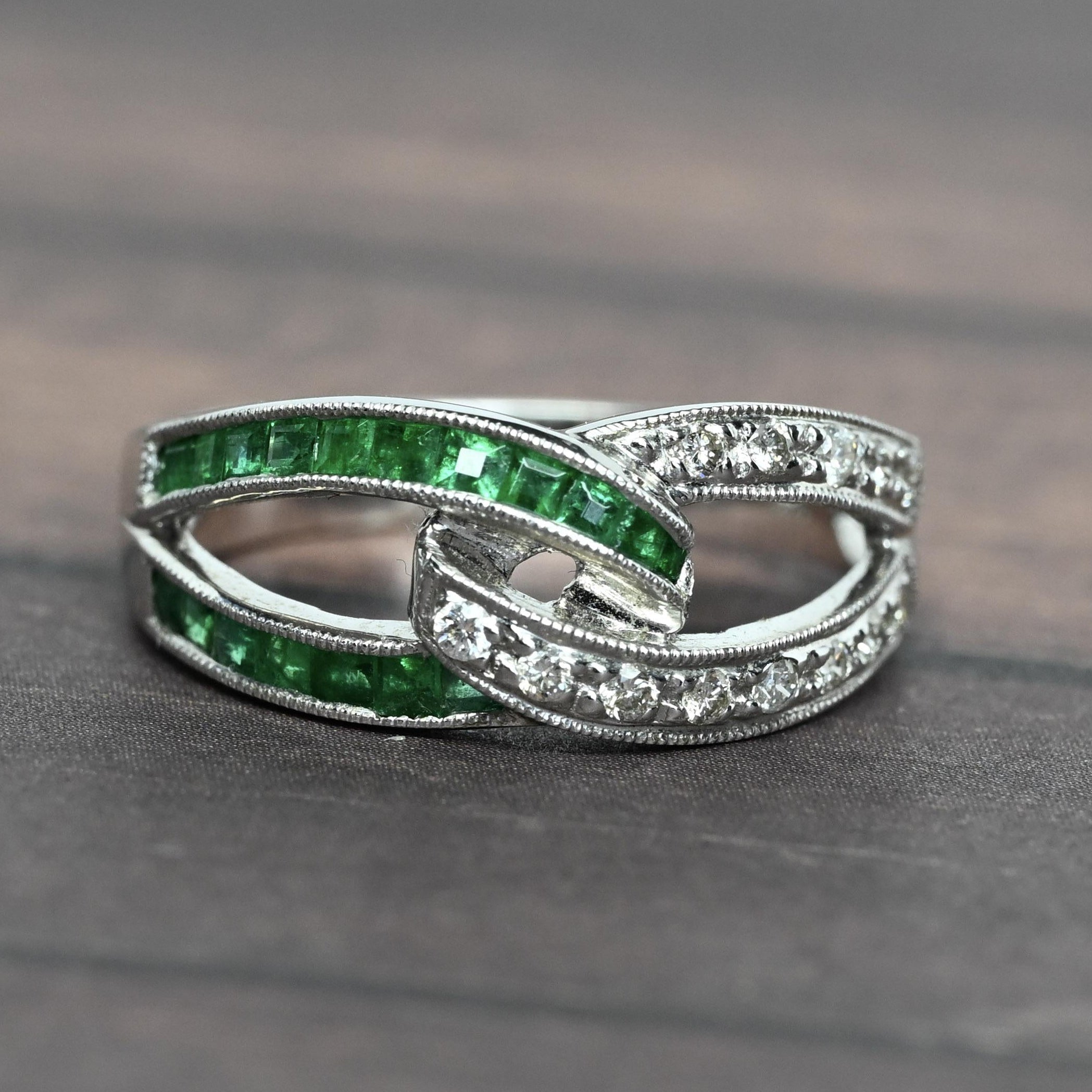 Interlocked Gold Rings Emerald & Diamond Interlocked 14k White Gold Knot Ring – North Coast ...