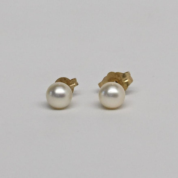 Vintage Cultured Pearl Studs 14k Yellow Gold Earrings