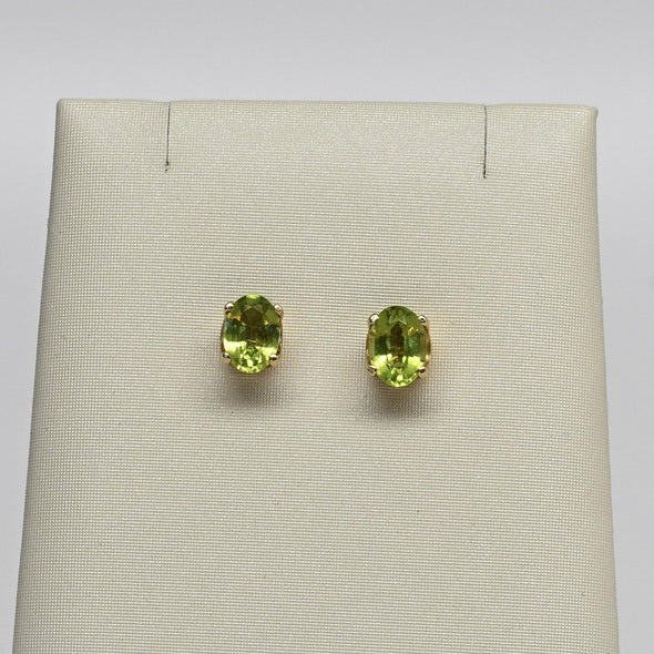 Peridot Oval Gemstone 14k Yellow Gold Stud Earrings