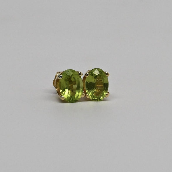 Peridot Oval Gemstone 14k Yellow Gold Stud Earrings