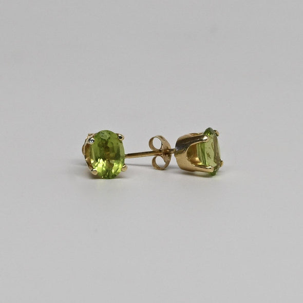 Peridot Oval Gemstone 14k Yellow Gold Stud Earrings