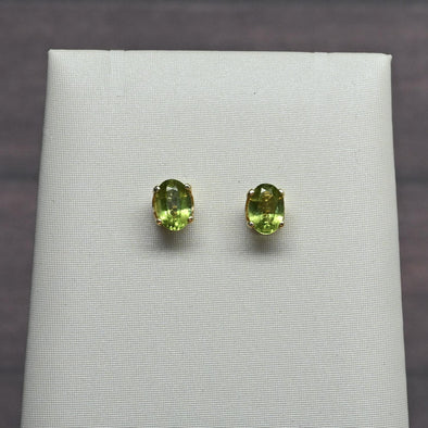 Peridot Oval Gemstone 14k Yellow Gold Stud Earrings