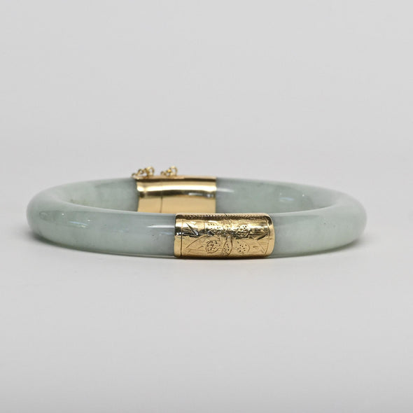 Vintage Jade 14k Yellow Gold Hinged Bangle Bracelet 7"