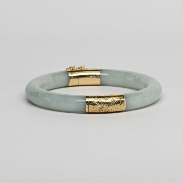 Vintage Jade 14k Yellow Gold Hinged Bangle Bracelet 7"