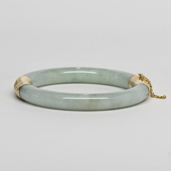 Vintage Jade 14k Yellow Gold Hinged Bangle Bracelet 7"