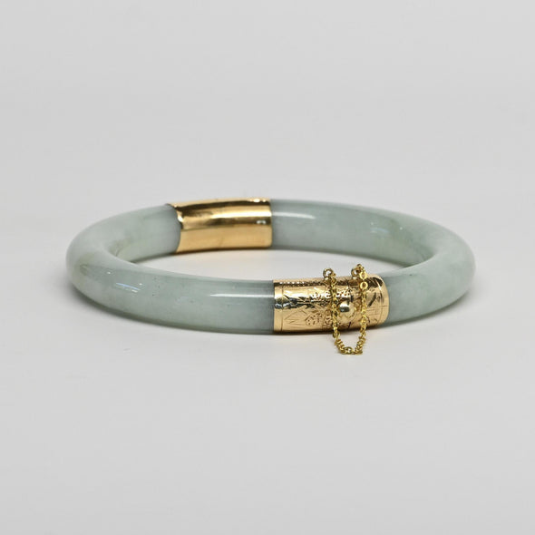 Vintage Jade 14k Yellow Gold Hinged Bangle Bracelet 7"