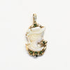 Carved Opal Cameo and Emerald 14k Yellow Gold Pendant