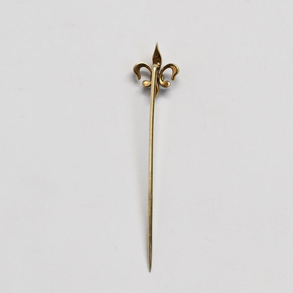 Vintage Fleur Di Lis Stick Pin Seed Pearl Yellow Gold