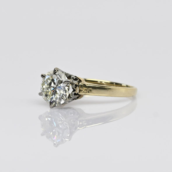 2.07 L SI1 GIA Old Cut Diamond Solitaire 14k Yellow Gold Vintage Engagement Ring