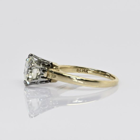 2.07 L SI1 GIA Old Cut Diamond Solitaire 14k Yellow Gold Vintage Engagement Ring