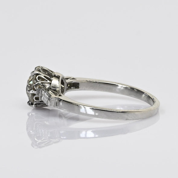 1.65cttw Old European Cut Handmade Platinum Baguette Diamond Engagement Ring