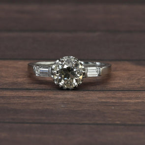 1.65cttw Old European Cut Handmade Platinum Baguette Diamond Engagement Ring