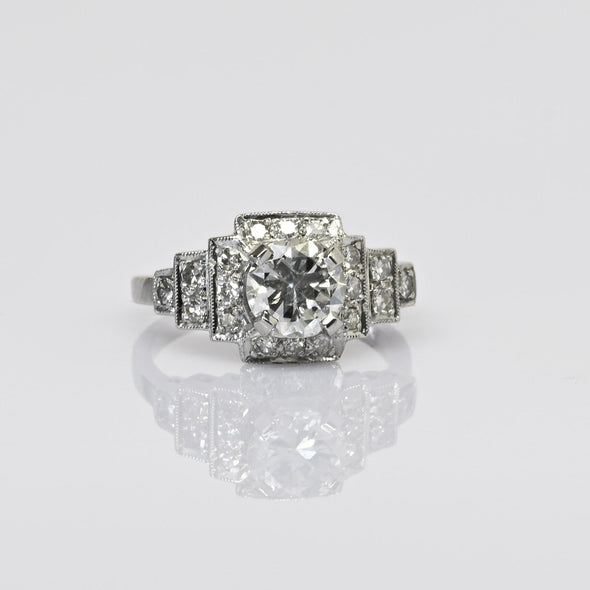 1.21ctw Old European Cut Diamond Platinum Art Deco Engagement Ring