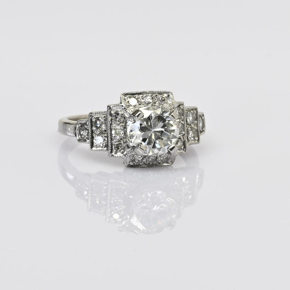 1.21ctw Old European Cut Diamond Platinum Art Deco Engagement Ring