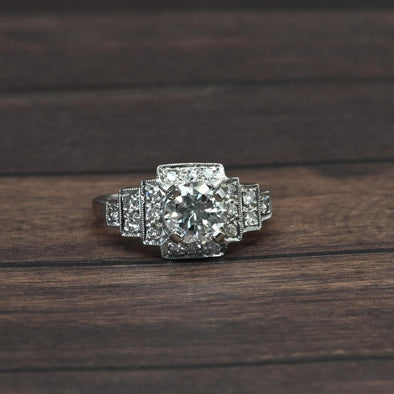 1.21ctw Old European Cut Diamond Platinum Art Deco Engagement Ring