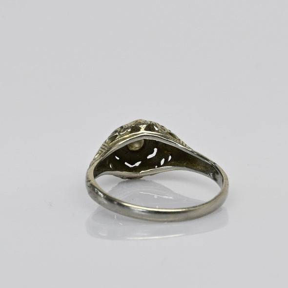 Art Deco Old Cut Diamond 18k White Gold Filigree Engagement Ring