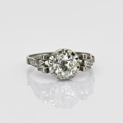 0.89ct Old Cut Diamond Art Deco Platinum Engagement Ring
