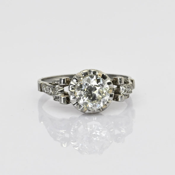 0.89ct Old Cut Diamond Art Deco Platinum Engagement Ring