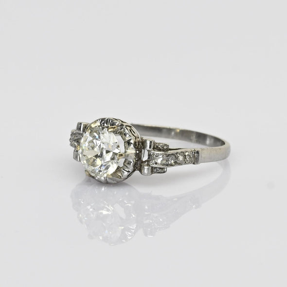 0.89ct Old Cut Diamond Art Deco Platinum Engagement Ring