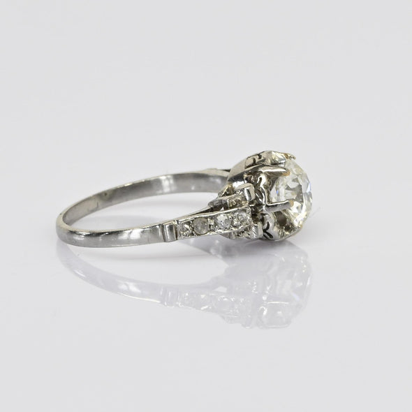 0.89ct Old Cut Diamond Art Deco Platinum Engagement Ring