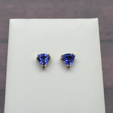 Tanzanite Tri 14k Yellow Gold Stud Earrings