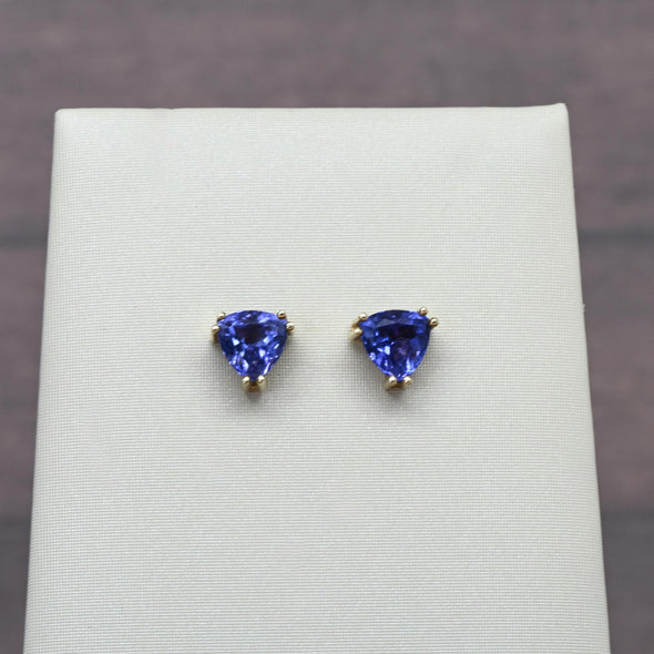 Tanzanite Tri 14k Yellow Gold Stud Earrings