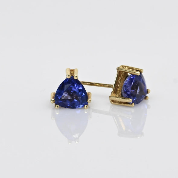 Tanzanite Tri 14k Yellow Gold Stud Earrings