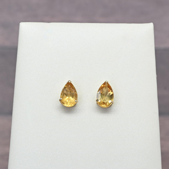 Citrine Pear 14k Yellow Gold Stud Earrings