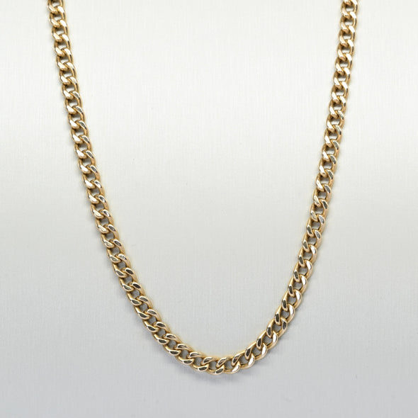 Vintage Curb Link Chain 24" 4.2mm 14K Yellow Gold Necklace