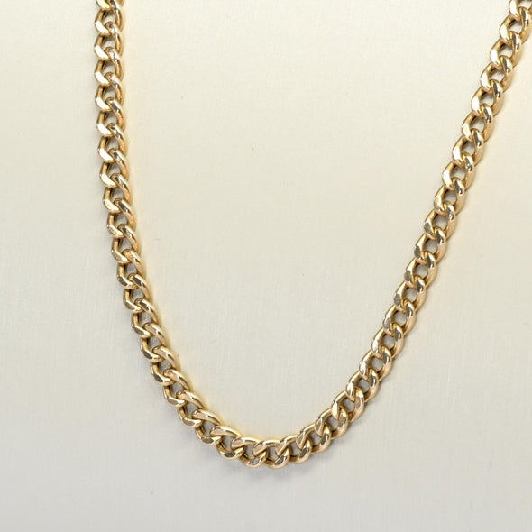 Vintage Curb Link Chain 24" 4.2mm 14K Yellow Gold Necklace