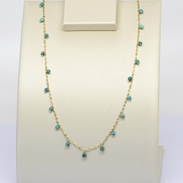 Vintage Turquoise Bead Cable Chain 20" 1.5mm 14K Yellow Gold Necklace
