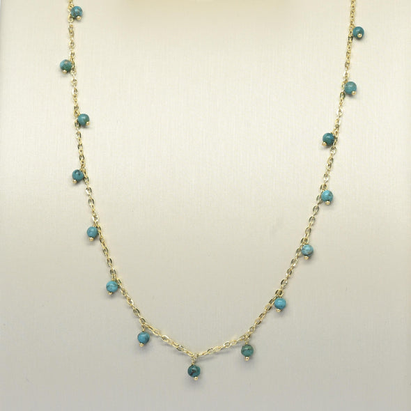 Vintage Turquoise Bead Cable Chain 20" 1.5mm 14K Yellow Gold Necklace